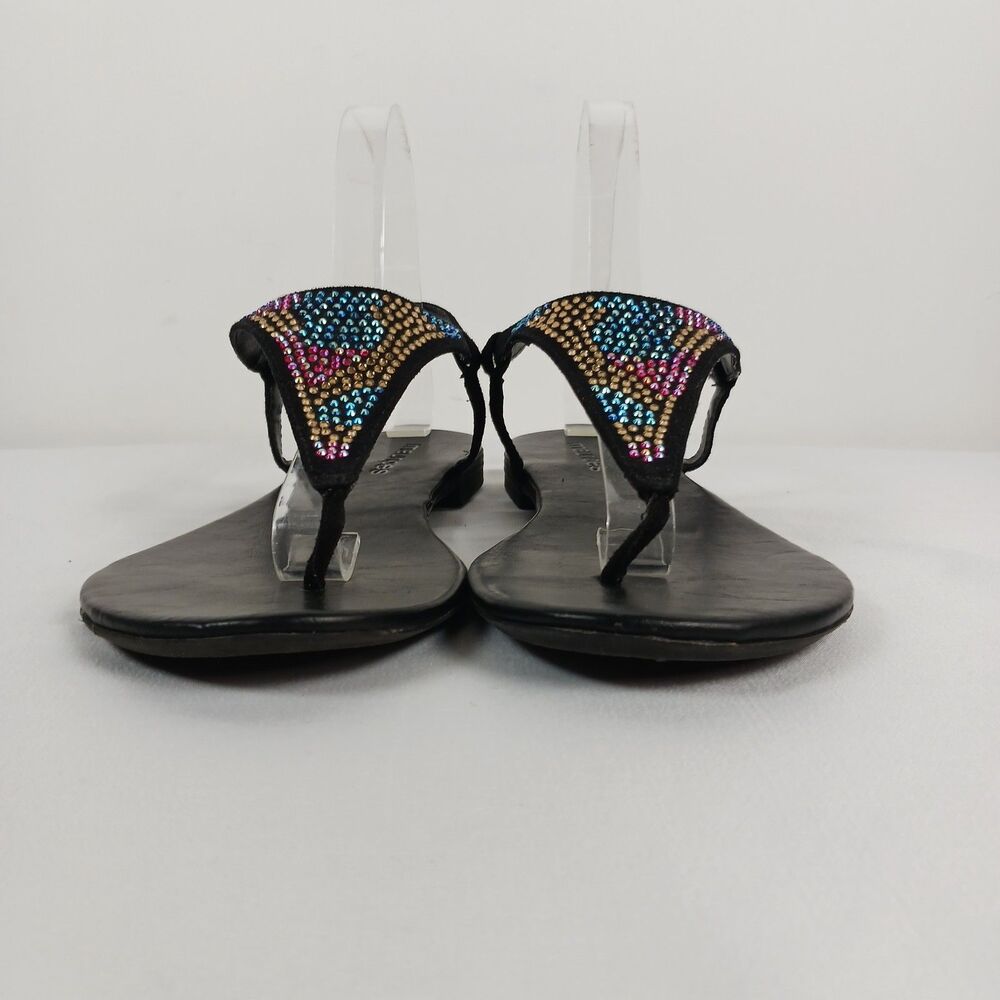 Maurices Sandals Black Rhinestone Studded Flat Flip Flops Size 9 - Picture 6 of 11